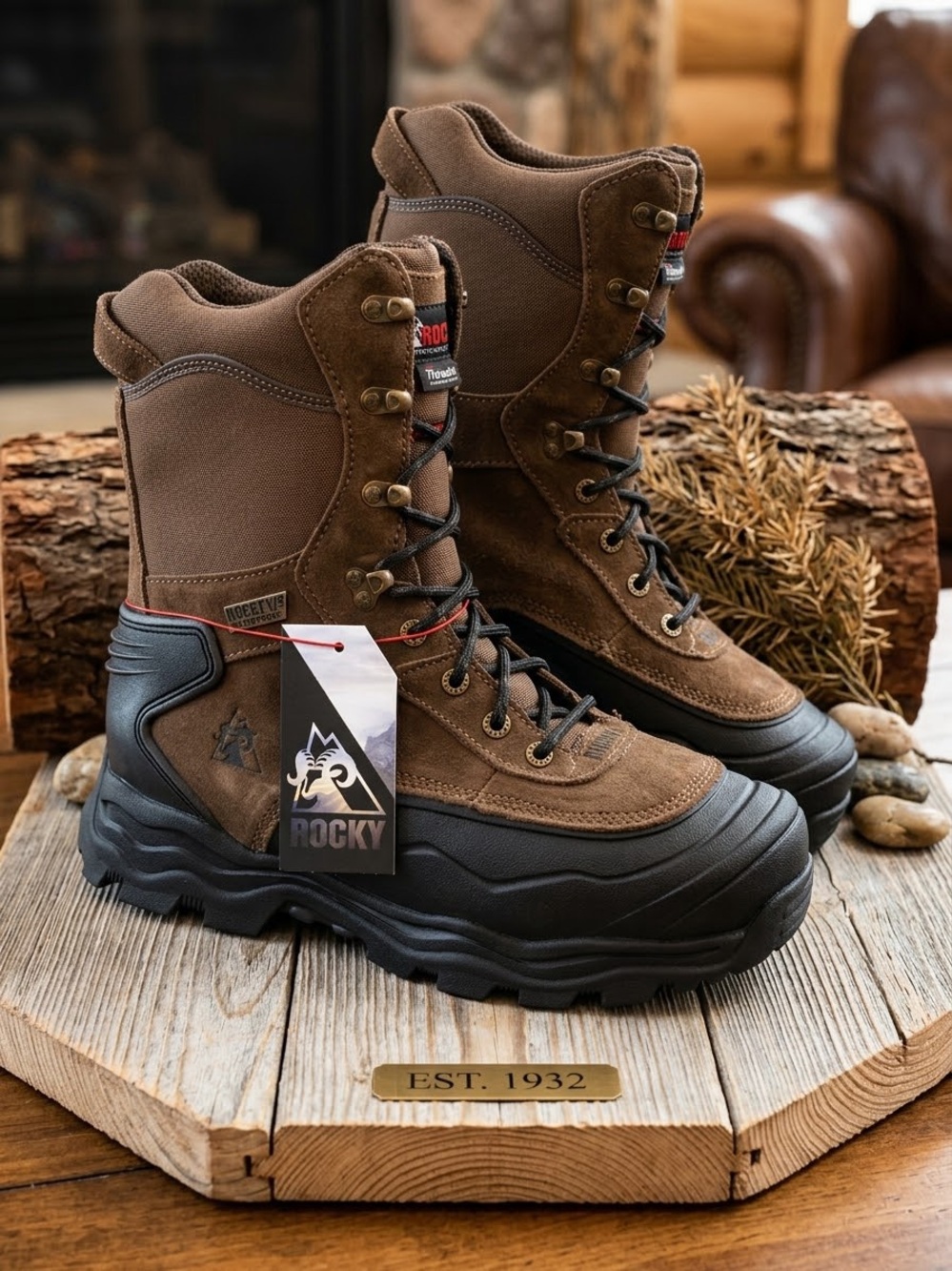Rocky Brown and Black Men's Waterproof Work Boots